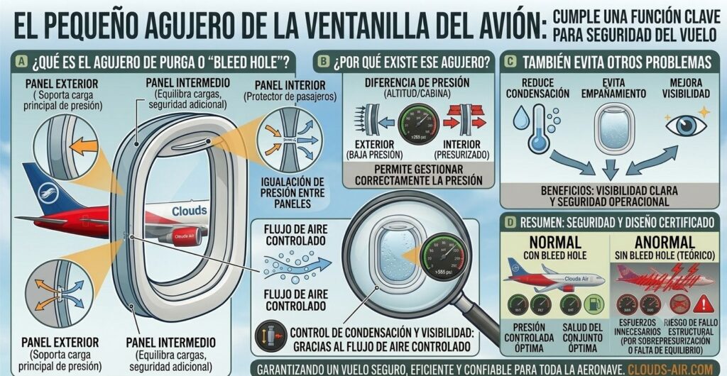 El pequeño agujero de la ventanilla del avión que cumple una función clave para la seguridad del vuelo