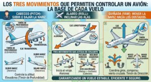 Los tres movimientos que permiten controlar un avión la base de cada vuelo