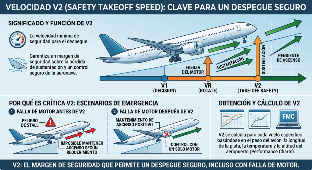 Velocidad V2 clave para un despegue seguro