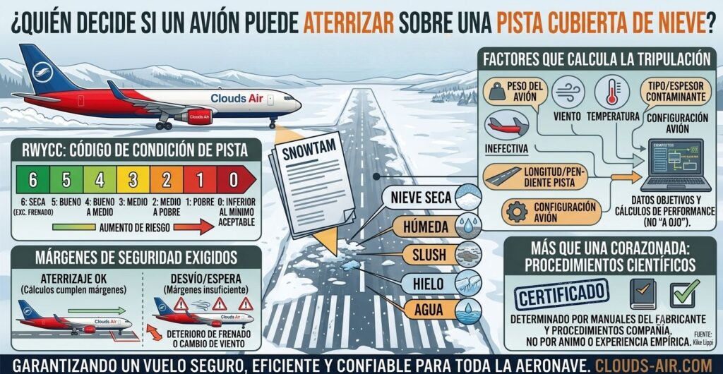 ¿Quién decide si un avión puede aterrizar sobre una pista cubierta de nieve