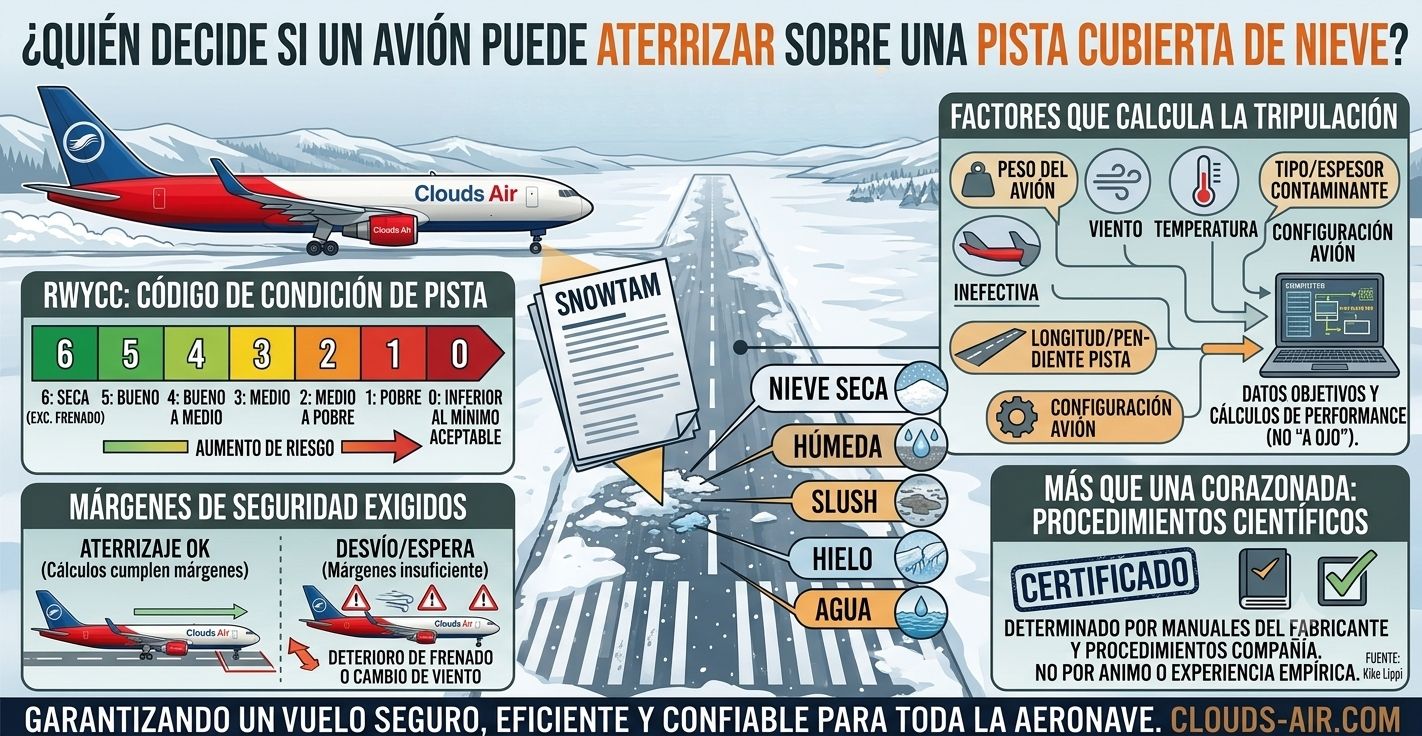 ¿Quién decide si un avión puede aterrizar sobre una pista cubierta de nieve