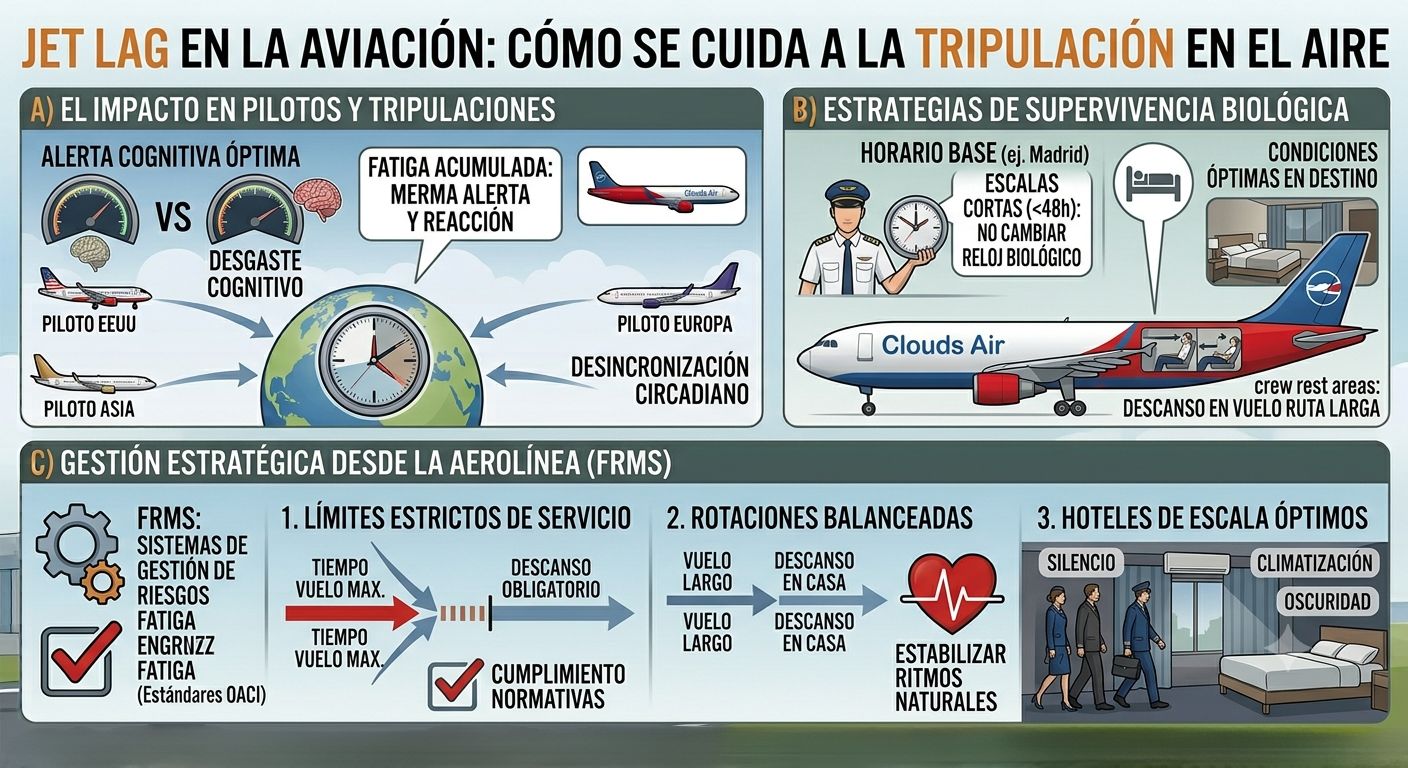 Jet lag en la aviación Cómo se cuida a la tripulación en el aire