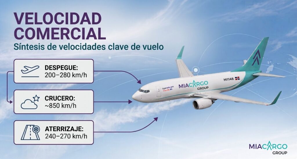 ¿A qué velocidad vuela un avión comercial de pasajeros?