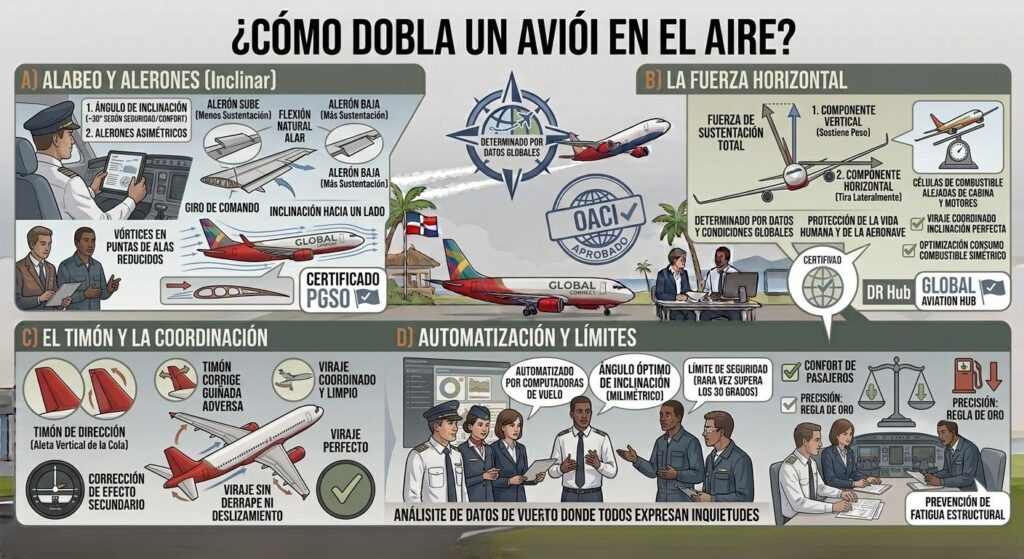 ¿Cómo dobla un avión en el aire?