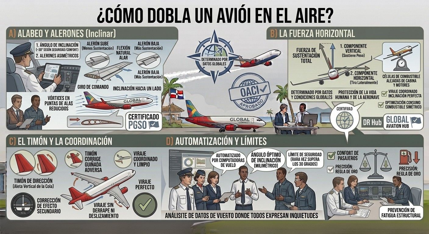 ¿Cómo dobla un avión en el aire?
