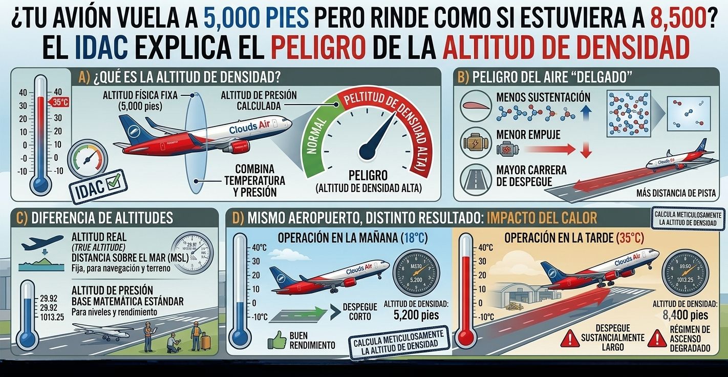 ¿Tu avión vuela a 5,000 pies pero rinde como si estuviera a 8,500 El IDAC explica el peligro de la altitud de densidad