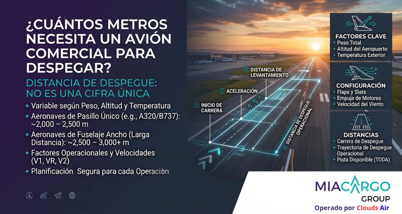 ¿Cuántos metros necesita un avión comercial para despegar