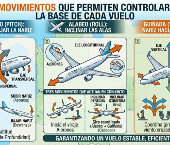 Los tres movimientos que permiten controlar un avión la base de cada vuelo