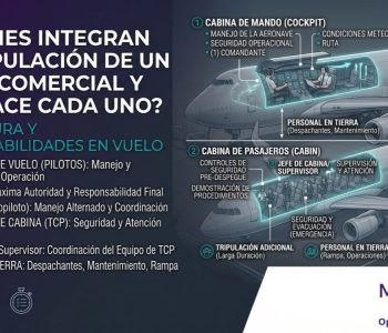 ¿Quiénes integran la tripulación de un avión comercial y qué hace cada uno?